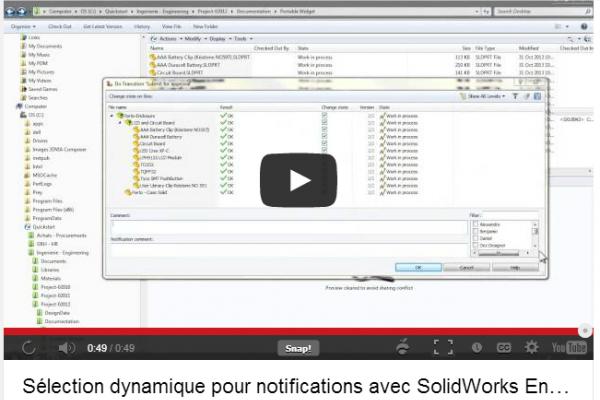 Sélection dynamique pour notifications avec SolidWorks Ent