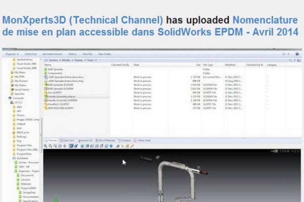 Nomenclature de mise en plan accessible dans SolidWorks EPDM